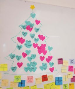 Christmas retro tree with post-it hearts